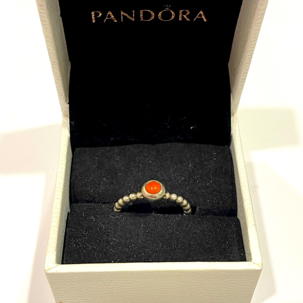 Pandora Beaded Ring With Orange Stone Size 5
